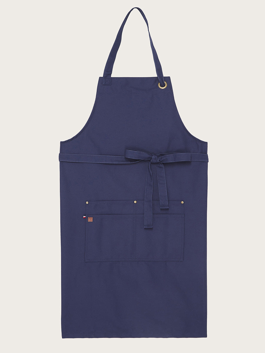 tablier polka bleu marine