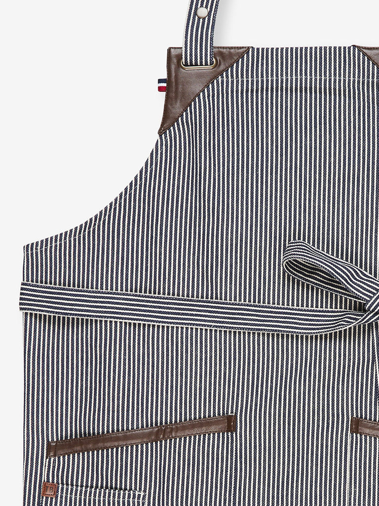 Tablier De Cuisine Rayé Beige Et Rouge - Toile Dentelle Coton - Pièce Unique