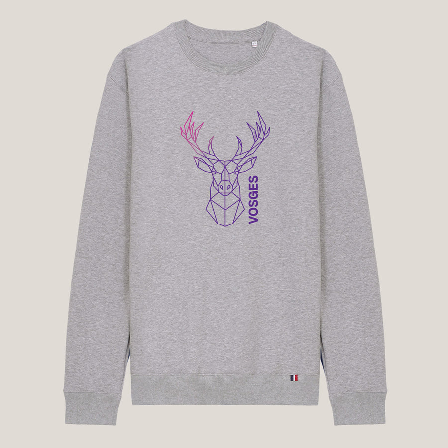 sweat-shirt gris chiné Grand cerf stylisé