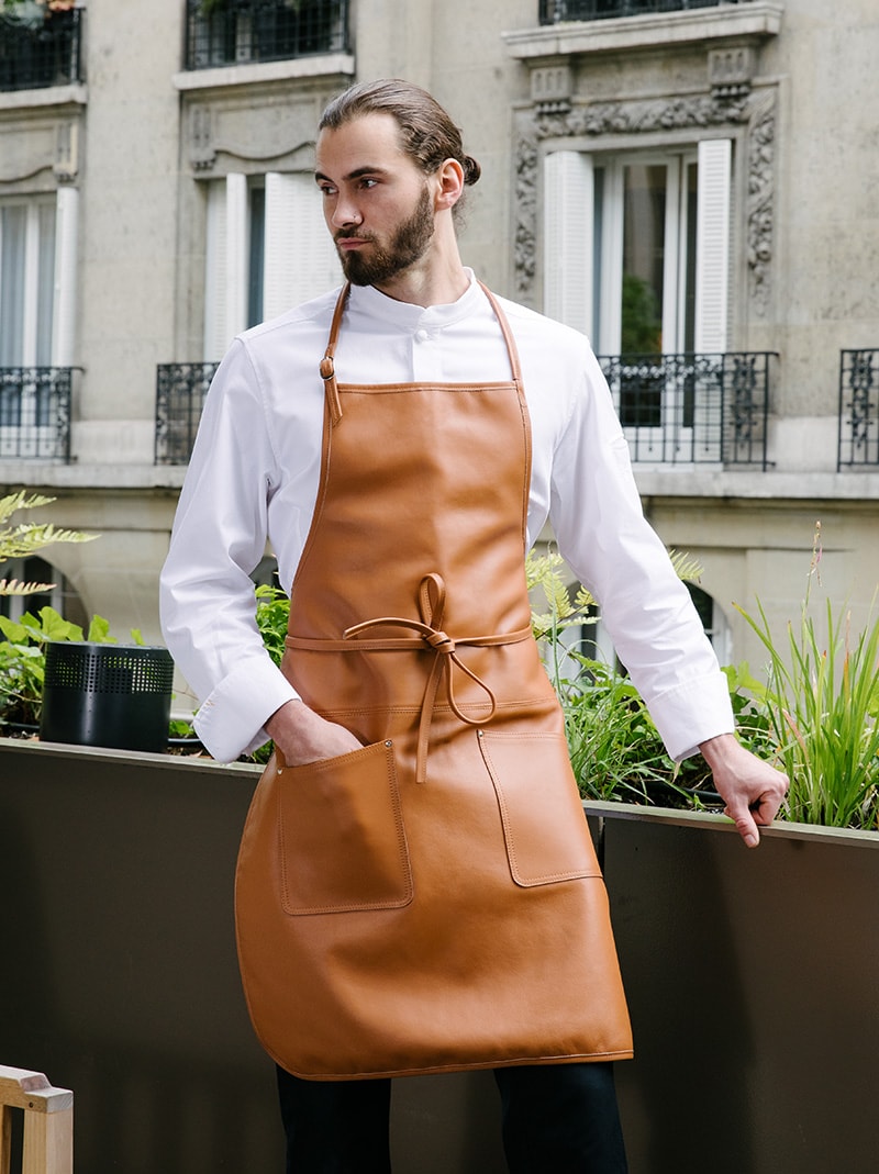 tablier en cuir de veau avec sangle d'attache